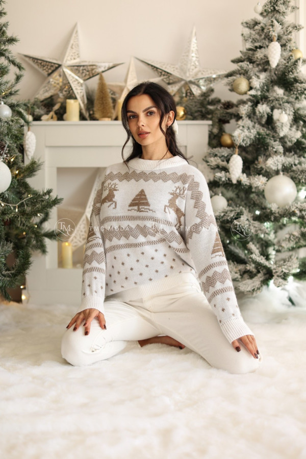 SWETER CHRISTMAS DEER BIAŁY/MOKKA 1