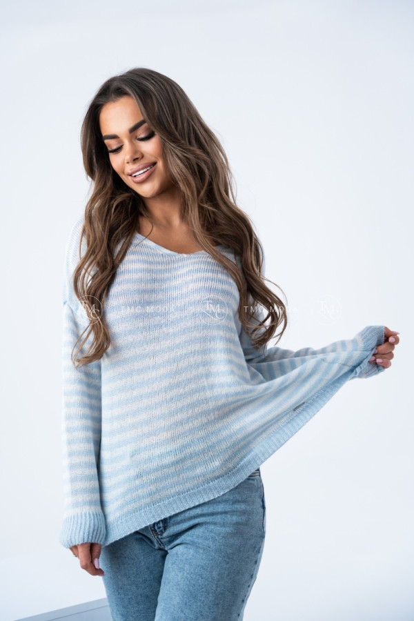 SWETER SOFT W PASKI BŁĘKITNY/BIAŁY 2