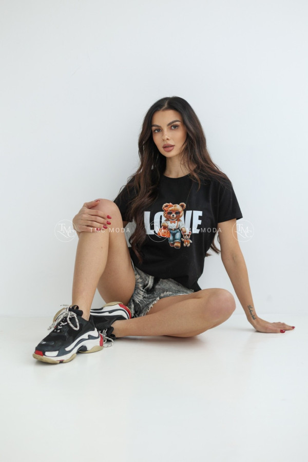 T-SHIRT LOVE MISIE CZARNY/ORANGE