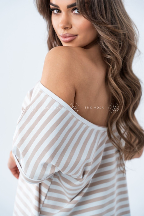 T-SHIRT DOUBLE STRIPES I BEŻOWY 1