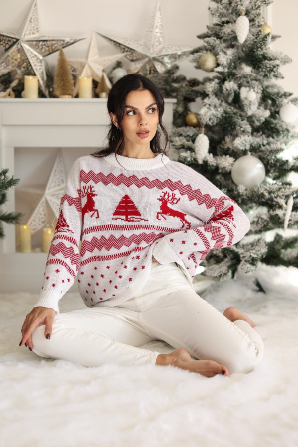 SWETER CHRISTMAS DEER BIAŁY/CZERWONY 1