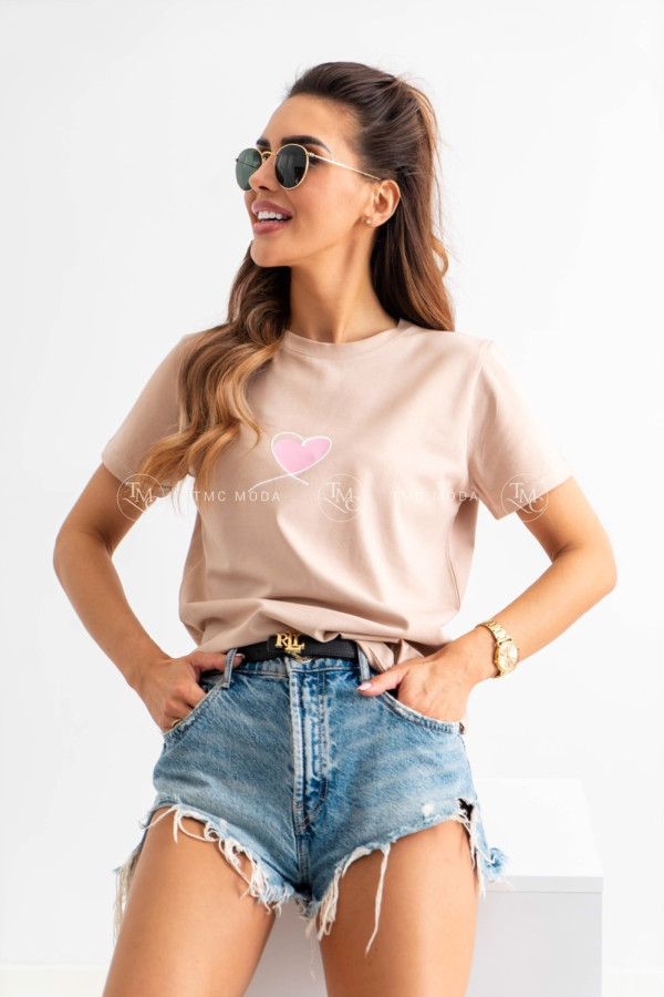 T-SHIRT HEART COLOR BEŻOWY
