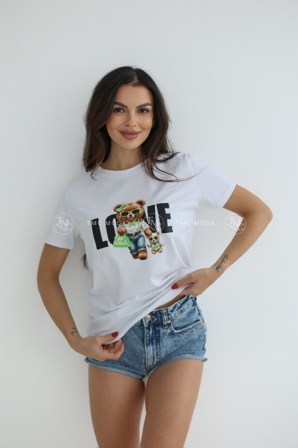 T-SHIRT LOVE MISIE BIAŁY/ZIELONY