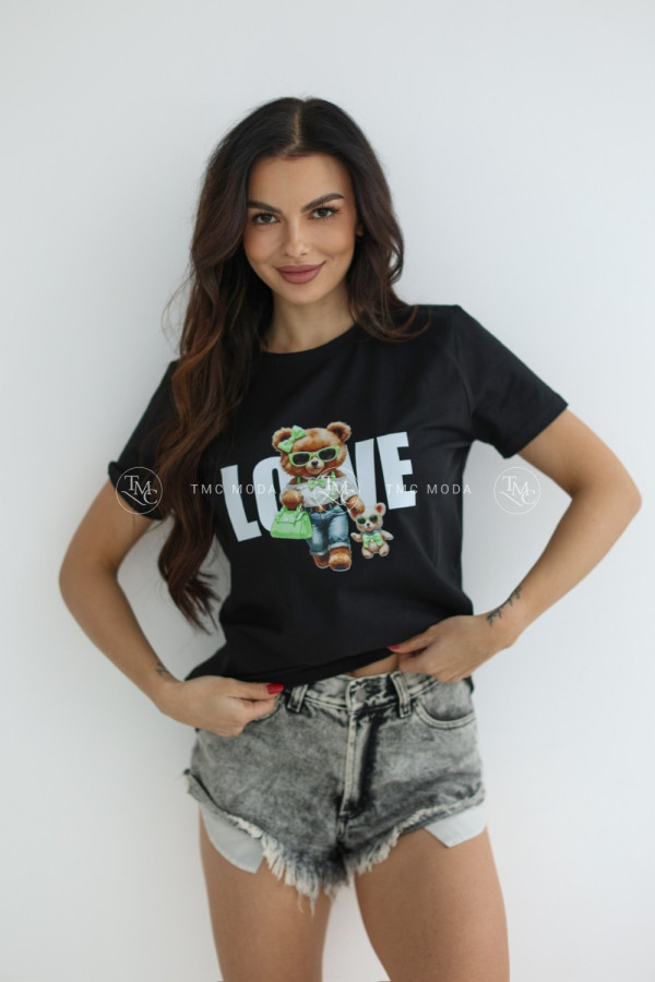 T-SHIRT LOVE MISIE CZARNY/ZIELONY