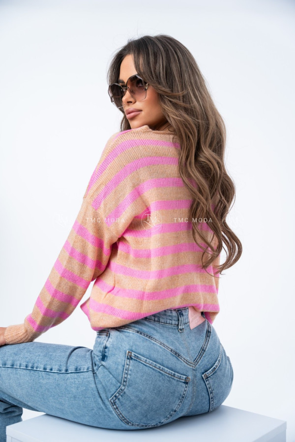 SWETER SOFT PASKI BRZOSKWINIOWY/RÓŻOWY 1