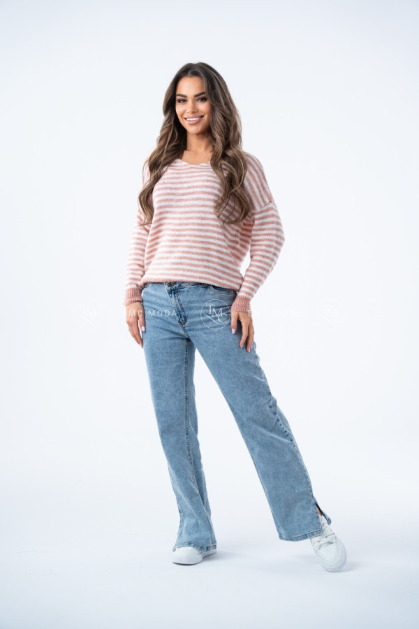 SWETER SOFT W PASKI CIEMNY PUDROWY/BIAŁY 4