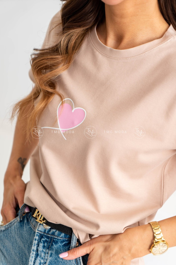 T-SHIRT HEART COLOR BEŻOWY 2