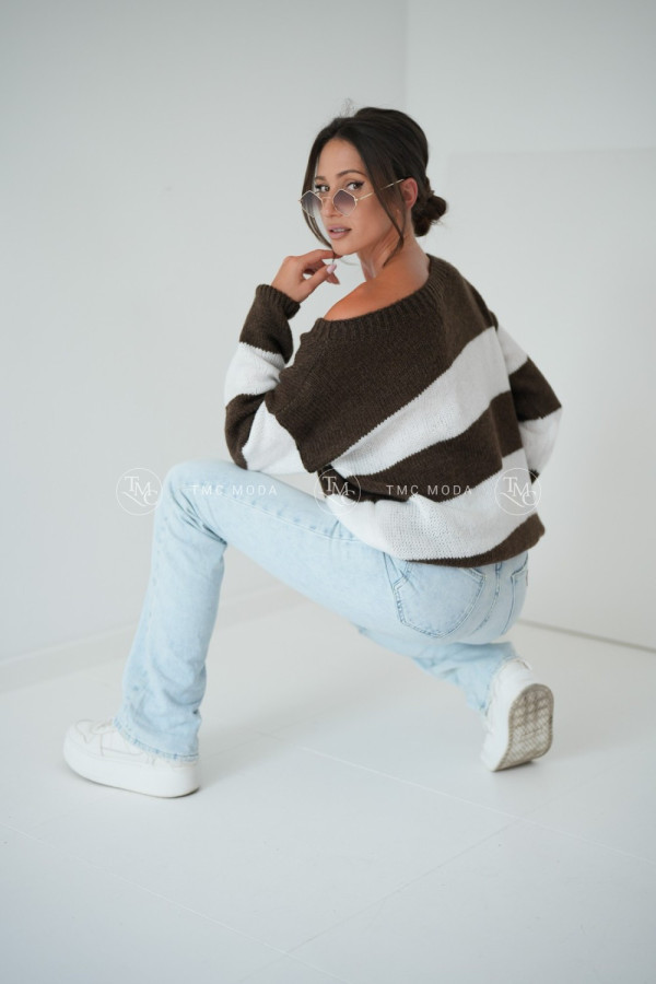 SWETER MEGI STRIPES CHOCO/BIAŁY 2