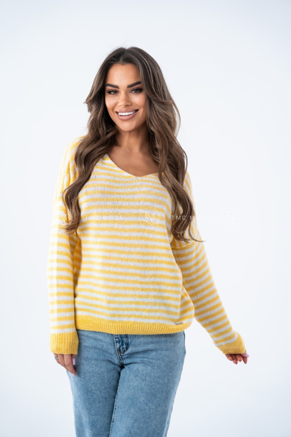 SWETER SOFT W PASKI ŻÓŁTY/BIAŁY