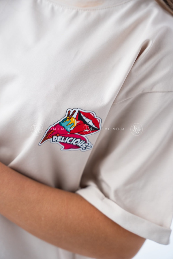 T-SHIRT DELICIOUS BEŻOWY 1