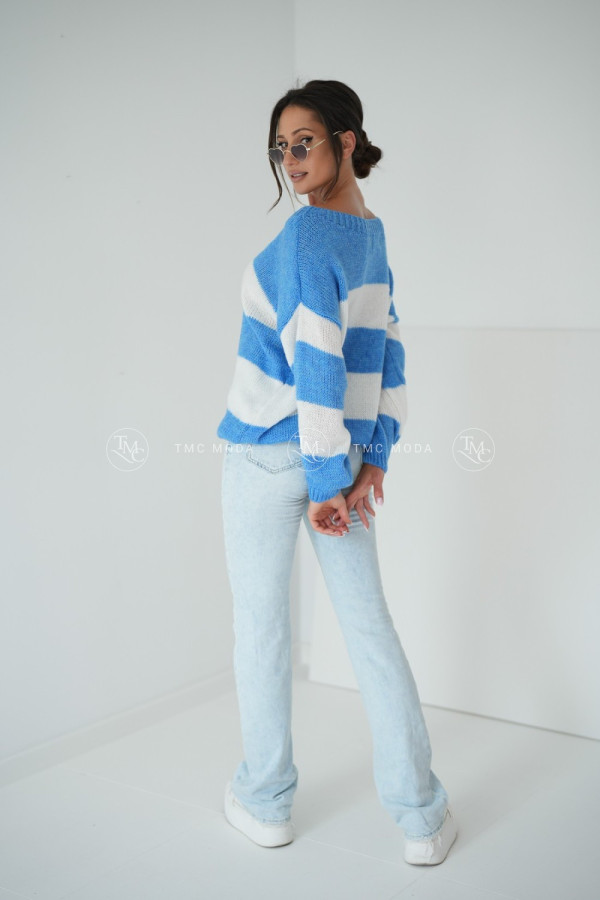 SWETER MEGI STRIPES JEANS/BIAŁY 2