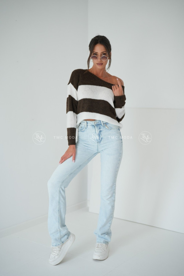 SWETER MEGI STRIPES CHOCO/BIAŁY 1