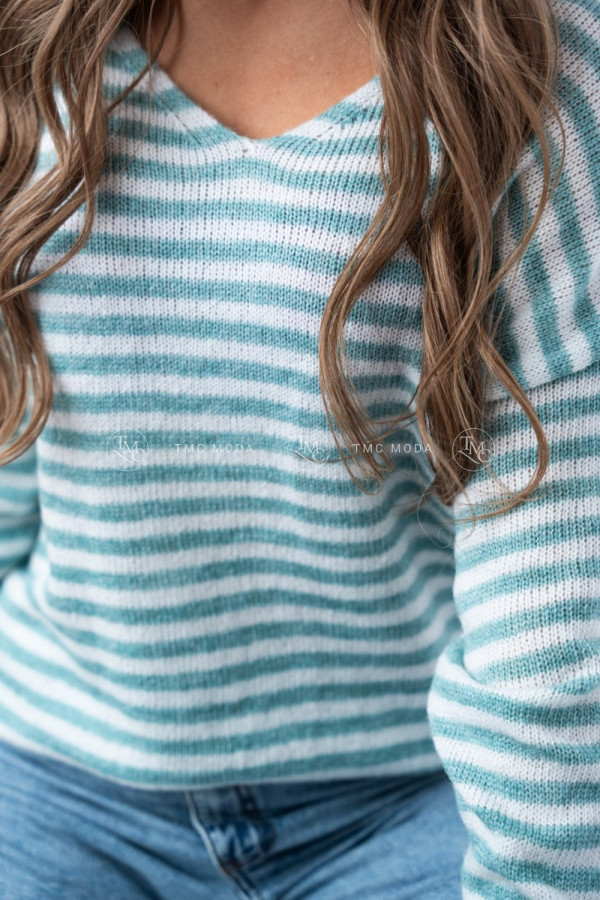 SWETER SOFT W PASKI CIEMNY MIĘTOWY/BIAŁY 3