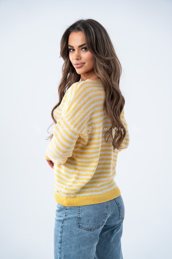 SWETER SOFT W PASKI ŻÓŁTY/BIAŁY 1