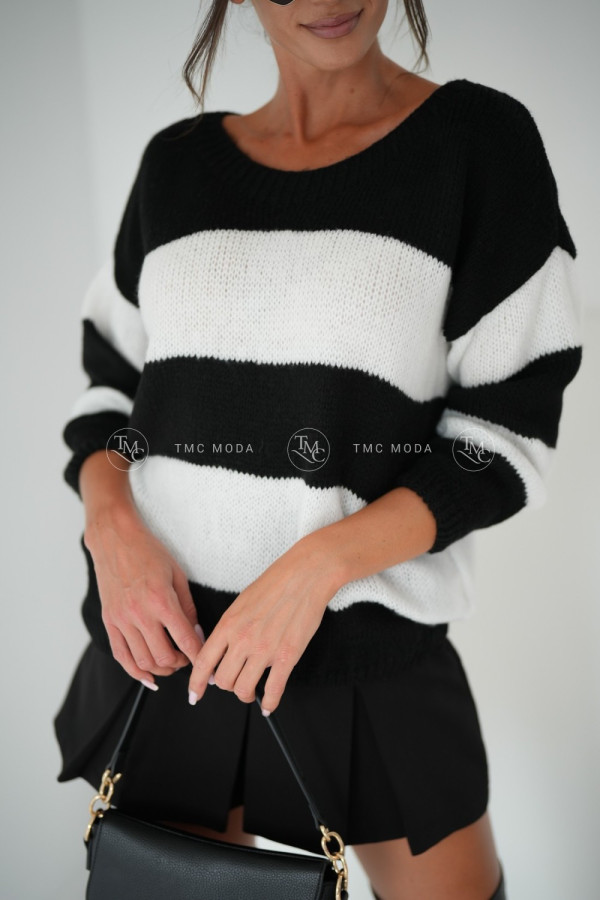 SWETER MEGI STRIPES CZARNY/BIAŁY