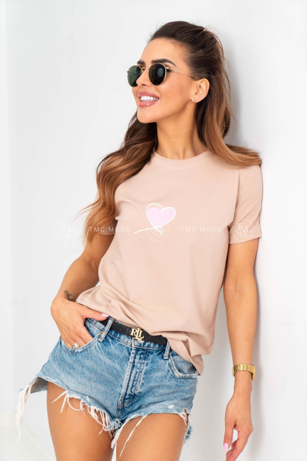 T-SHIRT HEART COLOR BEŻOWY 1