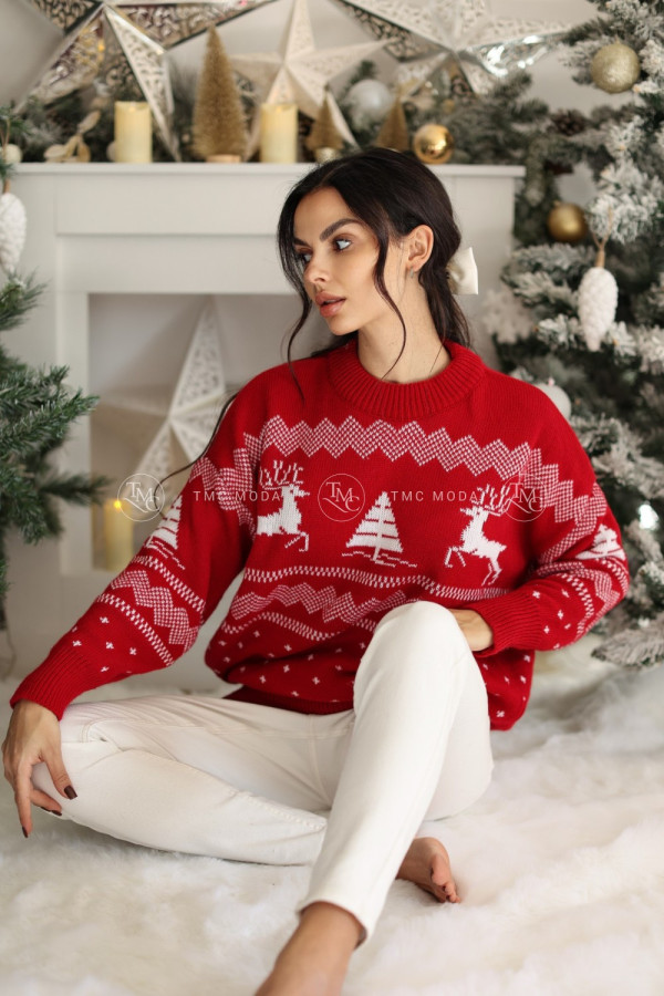 SWETER CHRISTMAS DEER CZERWONY/BIAŁY 2