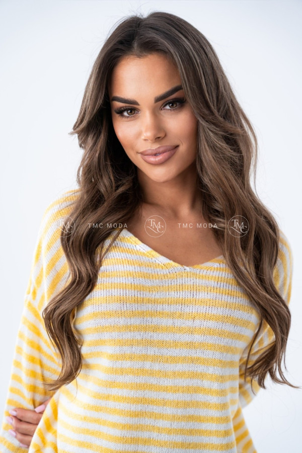 SWETER SOFT W PASKI ŻÓŁTY/BIAŁY 2