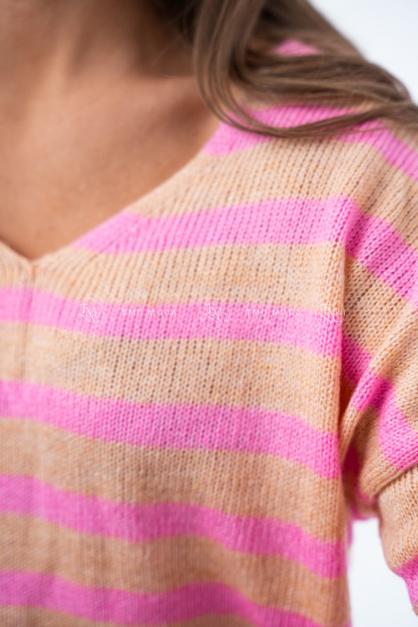 SWETER SOFT PASKI BRZOSKWINIOWY/RÓŻOWY 2